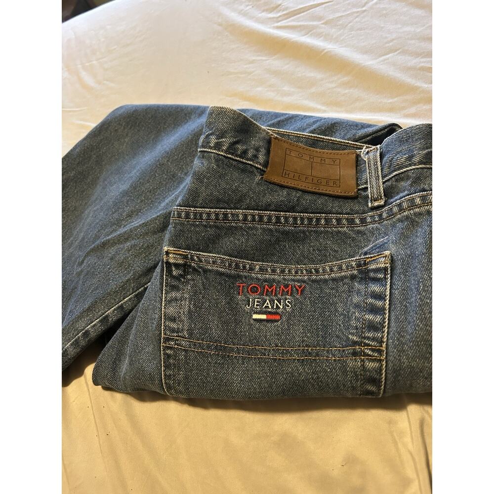 Vintage Tommy Hilfiger Jeans Mens 42X30 Blue Denim Big Flag USA Made